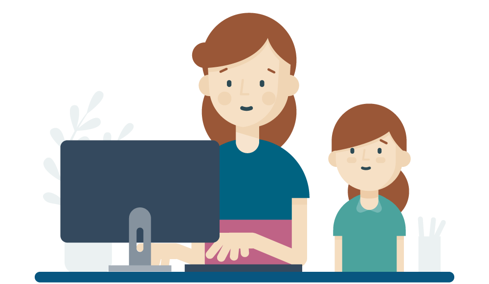 a woman and girl using a computer